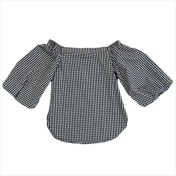 Aqua Tops - NWT Aqua Black & White Gingham Print Puff Sleeve Blouse Size XS